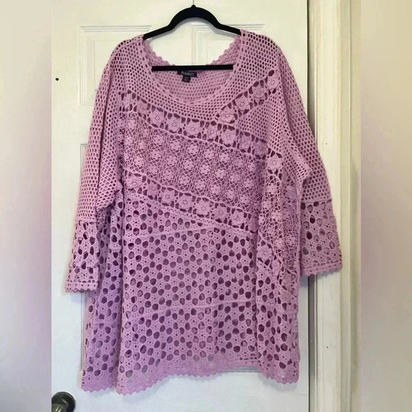 Roamans Floral Crotchet Purple Tunic Cover up Sz 4X - Picture 2 of 14